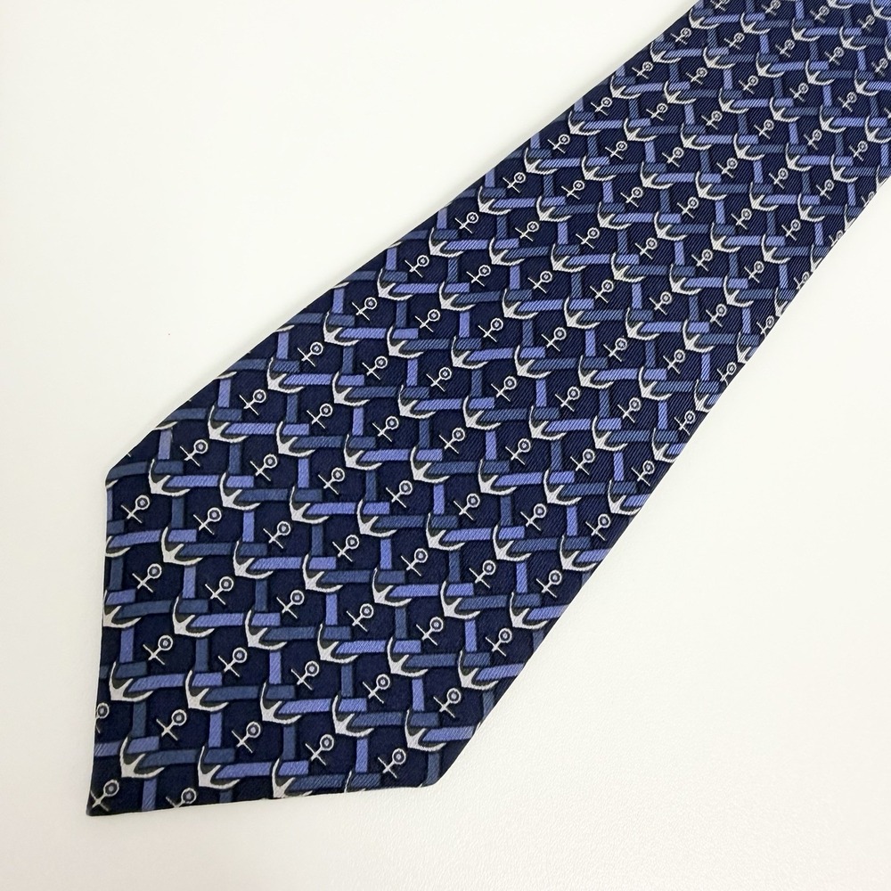 Hermes Mens Tie Nautical Anchors Navy/Blue Silk 7038 TA 3 1/8" (W) x 56" (L) euc - Picture 4 of 7